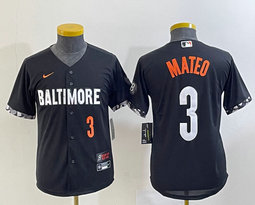 Youth Nike Baltimore Orioles #3 Jorge Mateo Black 2023 City Red 3 on front Authentic Stitched MLB Jersey