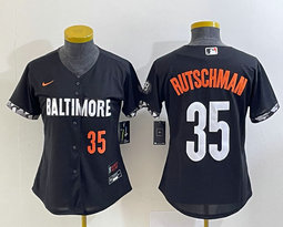 Youth Nike Baltimore Orioles #35 Adley Rutschman Black 2023 City Red 35 on front Authentic Stitched MLB Jersey