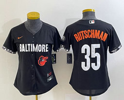 Youth Nike Baltimore Orioles #35 Adley Rutschman Black 2023 City Team Logo on front Authentic Stitched MLB Jersey