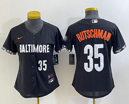 Youth Nike Baltimore Orioles #35 Adley Rutschman Black 2023 City White 35 on front Authentic Stitched MLB Jersey