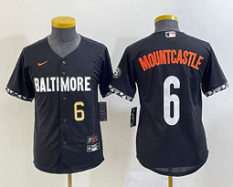 Youth Nike Baltimore Orioles #6 Ryan Mountcastle Black 2023 City Gold 6 on front Authentic Stitched MLB Jersey