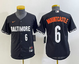 Youth Nike Baltimore Orioles #6 Ryan Mountcastle Black 2023 City White 6 on front Authentic Stitched MLB Jersey