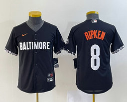 Youth Nike Baltimore Orioles #8 Cal Ripken Black 2023 City Stitched MLB Jersey