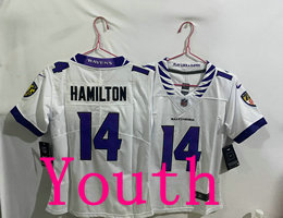 Youth Nike Baltimore Ravens #14 Kyle Hamilton White 2026 Authentic Stitched NFL Jersey