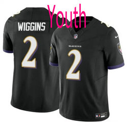 Youth Nike Baltimore Ravens #2 Nate Wiggins Black 2024 Draft F.U.S.E Football Jersey