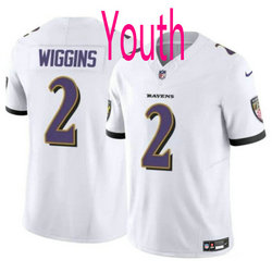 Youth Nike Baltimore Ravens #2 Nate Wiggins White 2024 Draft F.U.S.E Football Jersey