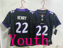 Youth Nike Baltimore Ravens #22 Derrick Henry Black 2026 Authentic Stitched NFL Jersey