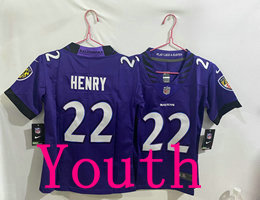 Youth Nike Baltimore Ravens #22 Derrick Henry Purple 2026 Authentic Stitched NFL Jersey