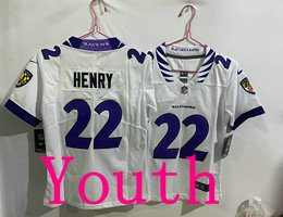 Youth Nike Baltimore Ravens #22 Derrick Henry White 2026 Authentic Stitched NFL Jersey