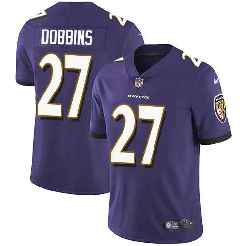 Youth Nike Baltimore Ravens #27 J.K. Dobbins Purple Vapor Untouchable Authentic Stitched NFL Jersey