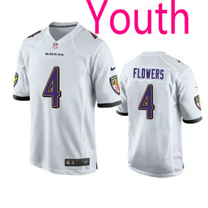 Youth Nike Baltimore Ravens #4 Zay Flowers White Authentic stitched NFL jersey