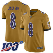 Youth Nike Baltimore Ravens #8 Lamar Jackson 100th Season Gold Inverted Legend Vapor Untouchable Authentic Stitched NFL jersey