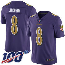 Youth Nike Baltimore Ravens #8 Lamar Jackson 100th Season Patch Purple Rush Authentic Stitched NFL Jersey