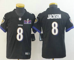 Youth Nike Baltimore Ravens #8 Lamar Jackson Black Vapor Untouchable With 2024 Super Bowl (LVIII ) patch Jersey