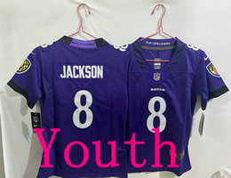 Youth Nike Baltimore Ravens #8 Lamar Jackson Purple 2026 Authentic Stitched NFL Jersey