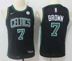 Youth Nike Boston Celtics #7 Jaylen Brown Black With Advertising patch Authentic Stitched NBA Jersey
