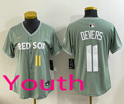 Youth Nike Boston Red Sox #11 Rafael Devers Green 11 front 2025 City MLB Jersey
