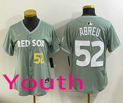 Youth Nike Boston Red Sox #52 Wilyer Abreu Green 52 front 2025 City MLB Jersey