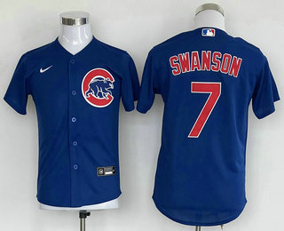 Youth Nike Chicago Cubs #7 Dansby Swanson Blue Game Authentic Stitched MLB Jersey