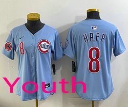 Youth Nike Chicago Cubs #8 Ian Happ Baby Blue 2nd Jersey