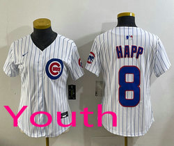 Youth Nike Chicago Cubs #8 Ian Happ White Authentic Stitched MLB Jersey