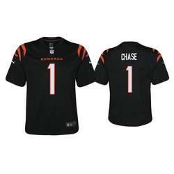 Youth Nike Cincinnati Bengals #1 Ja'Marr Chase Black 2021 NFL Draft Vapor Untouchable Authentic Stitched NFL Jersey