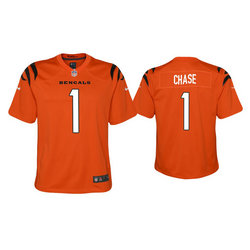 Youth Nike Cincinnati Bengals #1 Ja'Marr Chase Orange 2021 NFL Draft Vapor Untouchable Authentic Stitched NFL Jersey