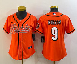 Youth Nike Cincinnati Bengals #9 Joe Burrow Orange Joint Authentic Stitched baseball jersey
