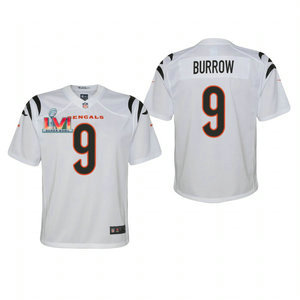 Youth Nike Cincinnati Bengals #9 Joe Burrow White 2022 Super Bowl LVI Patch Vapor Untouchable Authentic Stitched NFL Jersey