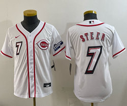 Youth Nike Cincinnati Reds #7 Spencer Steer White 2025 Speedway Classic MLB Jersey