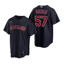 Youth Nike Cleveland Indians #57 Shane Bieber Navy Game Authentic Stitched MLB Jersey