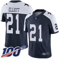 Youth Nike Dallas Cowboys #21 Ezekiel Elliott 100th Season Blue Thanksgiving Vapor Untouchable Authentic Stitched NFL Jersey