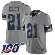 Youth Nike Dallas Cowboys #21 Ezekiel Elliott 100th Season Grey Inverted Legend Vapor Untouchable Authentic Stitched NFL jersey