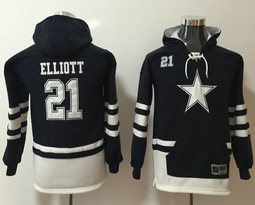 Youth Nike Dallas Cowboys #21 Ezekiel Elliott Navy White Name & Number Pullover NFL Hoodie