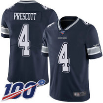 Youth Nike Dallas Cowboys #4 Dak Prescott 100th Season Blue Vapor Untouchable Authentic Stitched NFL Jersey
