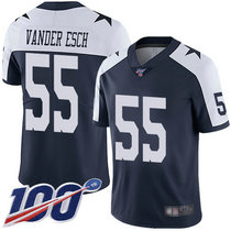 Youth Nike Dallas Cowboys #55 Leighton Vander Esch 100th Season Blue Thanksgiving Vapor Untouchable Authentic Stitched NFL Jersey