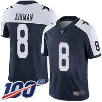 Youth Nike Dallas Cowboys #8 Troy Aikman 100th Season Blue Thanksgiving Vapor Untouchable Authentic Stitched NFL Jersey