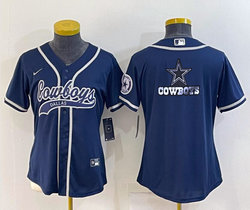 Youth Nike Dallas Cowboys Blank Blue Joint Big Logo Authentic Stitched baseball jersey