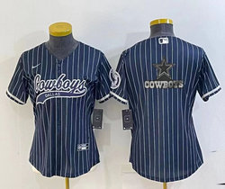 Youth Nike Dallas Cowboys Blue White Stripe Joint Big Logo Authentic Stitched baseball jersey
