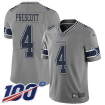Youth Nike Dallas cowboys #4 Dak Prescott 100th Season Grey Inverted Legend Vapor Untouchable Authentic Stitched NFL jersey
