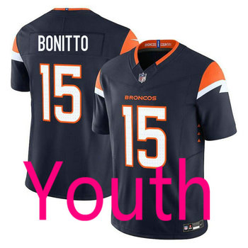 Youth Nike Denver Broncos #15 Nik Bonitto Navy Authentic Stitched NFL Jersey