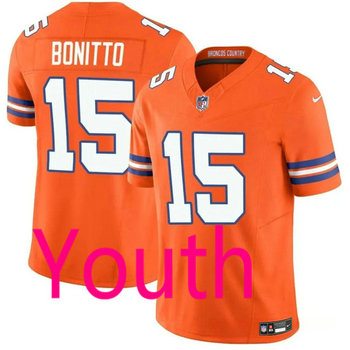 Youth Nike Denver Broncos #15 Nik Bonitto Orange Throwback Authentic Stitched NFL Jersey