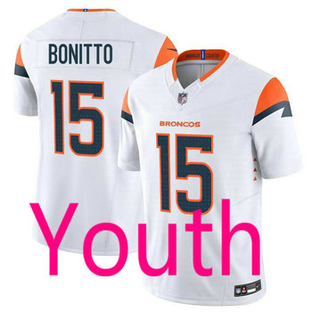 Youth Nike Denver Broncos #15 Nik Bonitto White Authentic Stitched NFL Jersey