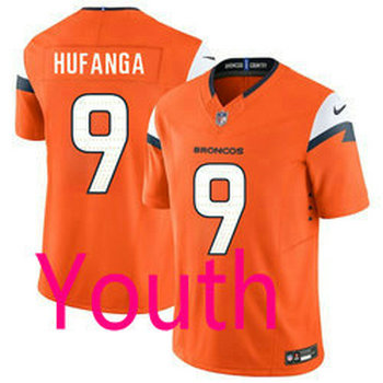 Youth Nike Denver Broncos #9 Talanoa Hufanga Orange Vapor Untouchable Authentic Stitched NFL Jersey