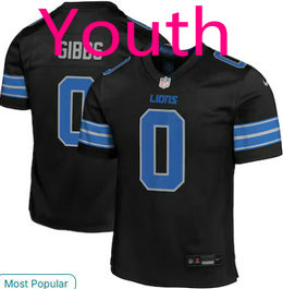 Youth Nike Detroit Lions #0 Jahmyr Gibbs Black Authentic Stitched NFL Jersey