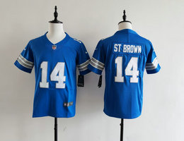 Youth Nike Detroit Lions #14 Amon Ra St Brown 2025 Blue Authentic Stitched NFL Jersey