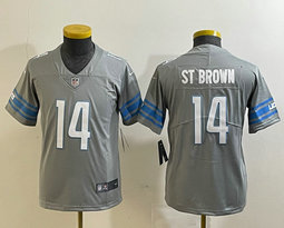 Youth Nike Detroit Lions #14 Amon Ra St Brown Gray Authentic Stitched NFL Jersey