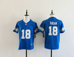 Youth Nike Detroit Lions #18 Isaac TeSlaa Blue Authentic Stitched NFL Jersey