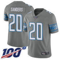 Youth Nike Detroit Lions #20 Barry Sanders With NFL 100th Season Patch Grey Rush Authentic stitched NFL jersey