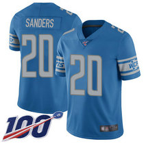 Youth Nike Detroit Lions #20 Barry Sanders With NFL 100th Season Patch Light Blue Vapor Untouchable Authentic stitched NFL jersey